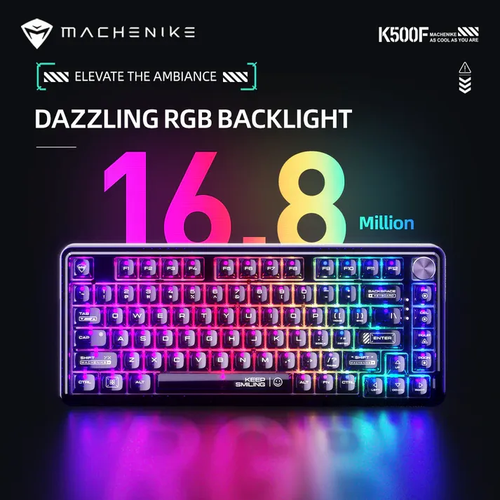 Teclado Mecânico Gamer Machenike K500F-B81 - Crystal Black - Switch GR Crystal Tactil - 81 Teclas (75% Compacto)- Hot-Swap - RGB - Wired (USB-C) (Imagem 6)